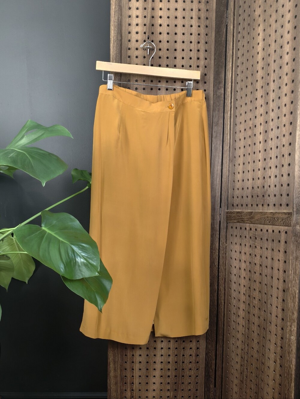 NWT Vintage Silk Boutique Saks Golden Yellow Wrap-Style Silk Midi Skirt
